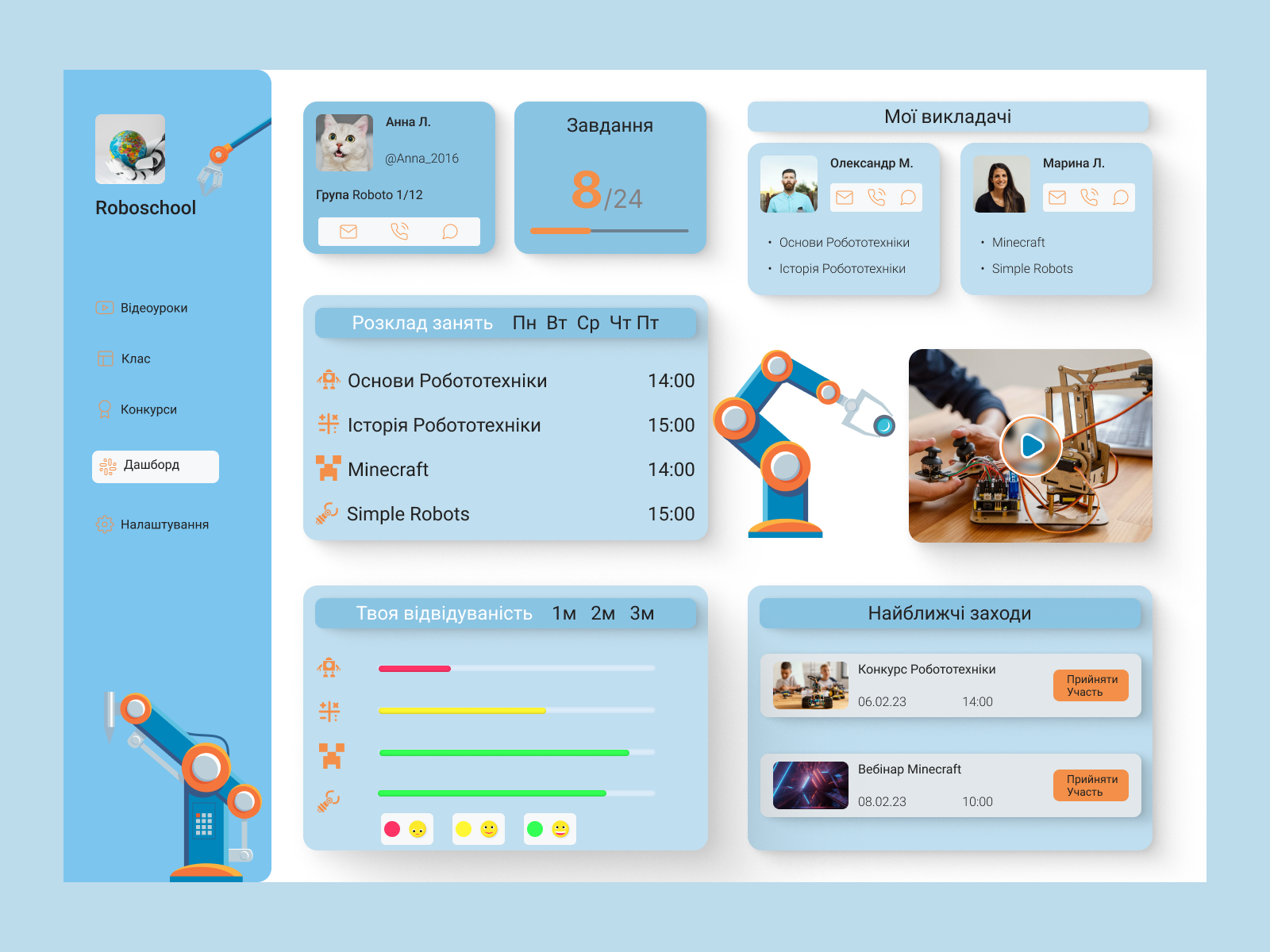 Дашборд для учня школи робототехніки by Victoria Farfurak on Dribbble