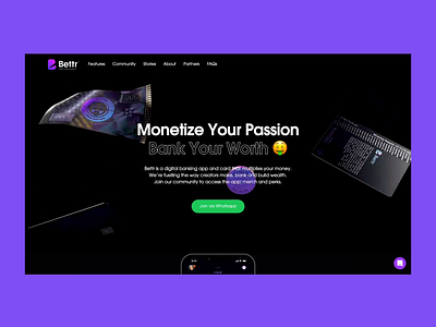 Bettr - Digital Banking App and Card Website Animation animation branding motion graphics ui