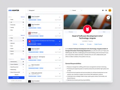 JOB HUNTER - Job Searching platform app design desktop filter job search ui ux vacancy