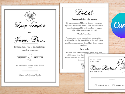 Elegant Wedding Invitation canva canva template design graphic design invitation template printable invitation wedding invitation