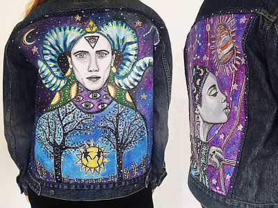 Star Sign Hand Painted Denim Jackets art denimpainting fabricpainting illustration jackets painting starsign