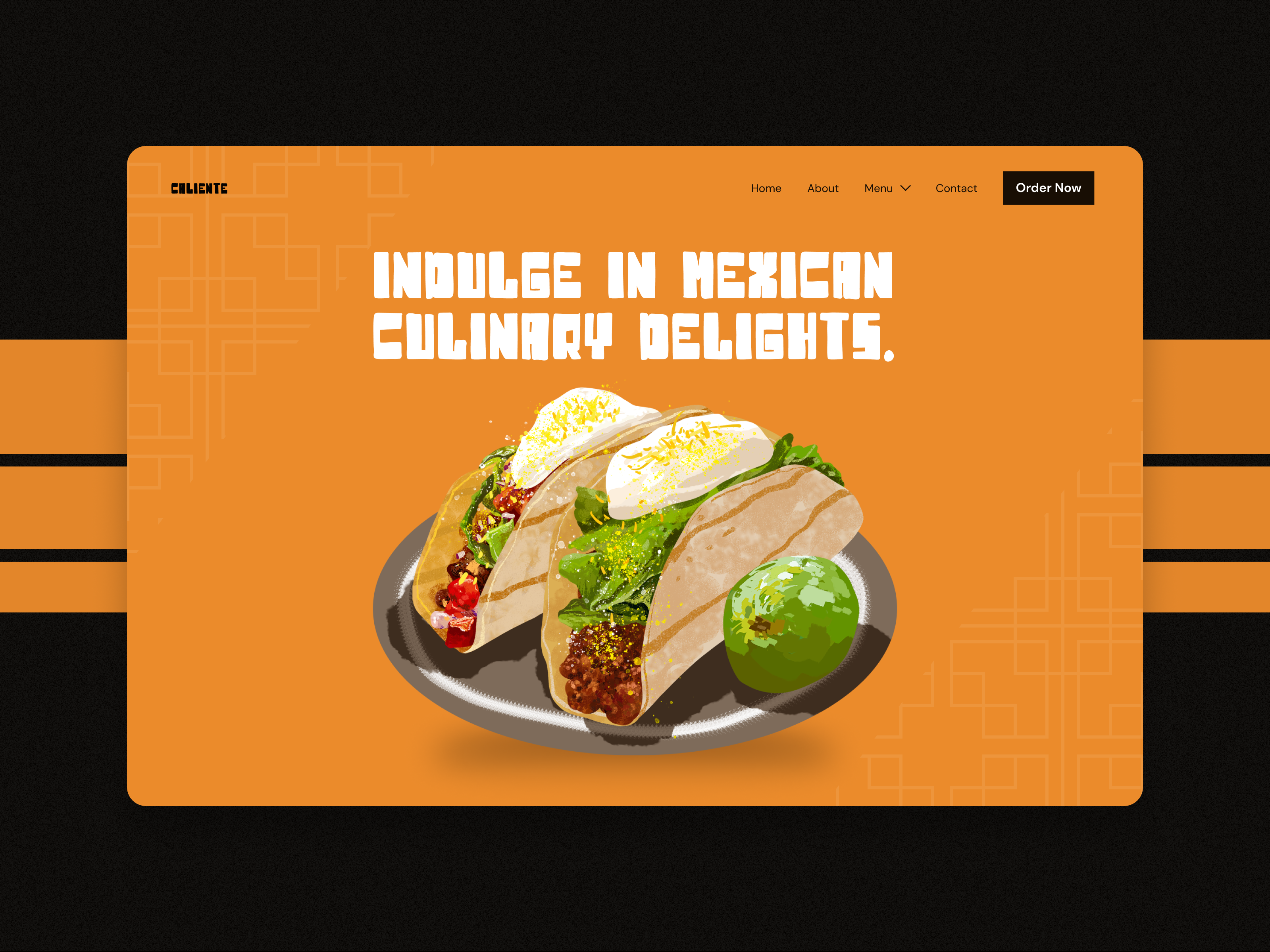 Landing Page | Caliente Mexican Restaurant black and orange website concept design figma figma design figma template food website landing page landing page design mexican restaurant website template template design ui ui design user interface design web design website design wireframe