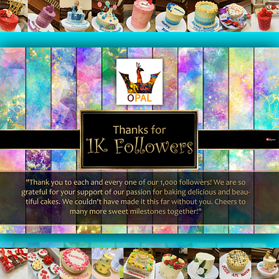 Post for OPAL CAKES in special milestone - 1K followers. 1k branding cake design dsigners graphic design illustration logo pearl special sri lanka ui vector