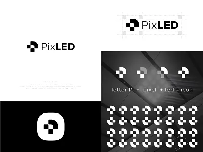PixLED Logo Design abstract logo branding business logo company logo design digital logo graphic design illustration led logo letter p letter p logo logo logo designs minimalist logo p logo pix led pixel lgoo pixled vector vector logo design