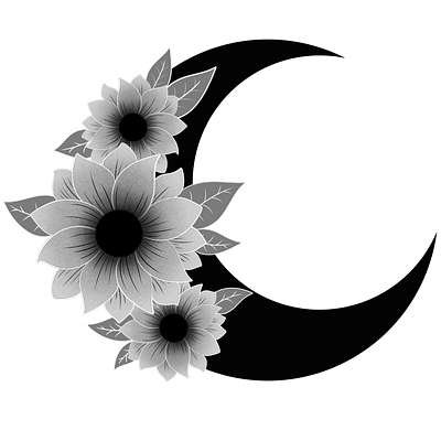 Sunflower Moon aesthetic black and white crescent moon sunflower