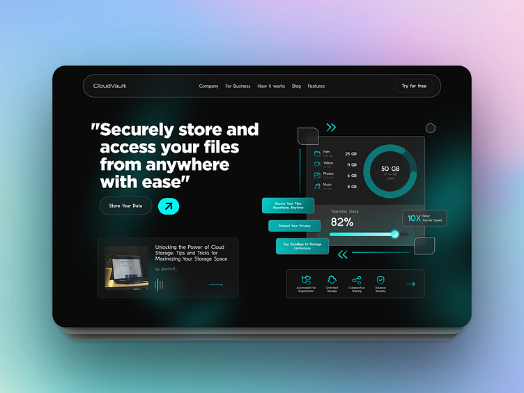 CloudVault : Cloud Storage Landing Page by Arifa Ferial on Dribbble