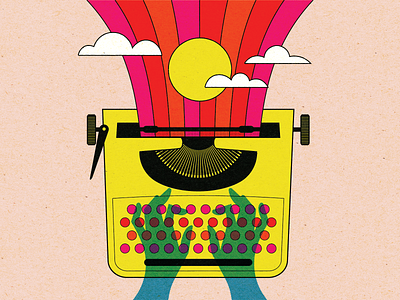 Typewriter 70s 70s illustration design gig poster graphic design hands illustration poster design rainbow typewriter vector