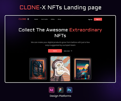 CLONE -X NFTs Landing Page branding cryptotrading design digitalillustration graphic design illustration landing page logo modernart nft nftgiveaway nftmarketplace nonfungibletokens ux website