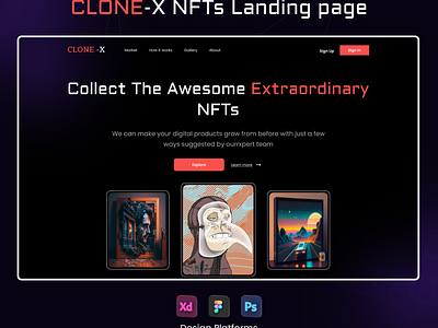 CLONE -X NFTs Landing Page branding cryptotrading design digitalillustration graphic design illustration landing page logo modernart nft nftgiveaway nftmarketplace nonfungibletokens ux website