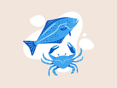 Halibut and Crab Illustration alaskan blue branding crab design fish fishing halibut illustration logo seafood