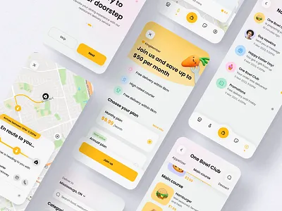Food delivery app - Screens overview 3d animation app design clean clean ui delivery app food food delivery graphic design minimal mobile app ui ui design ui kit ux wed design