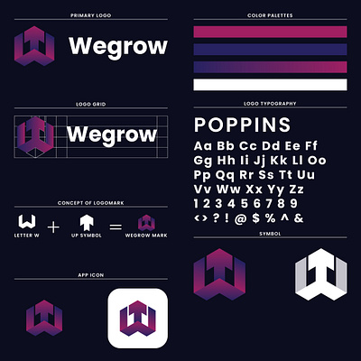 Wegrow Logo arrow branding graphic design gridlogo lettering logo mordern vector