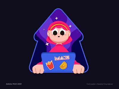 Adobe Max Sticker 2/6 adobe after effects animation character characterdesign colorful cute girl graphic design illustration laptop loop lottie motion graphics sticker ui vector art waves