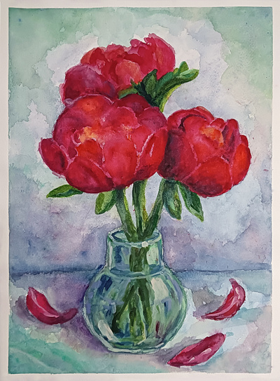 Peonies in a vase artist design flowers freehand drawing hand drawing illustration peonies watercolor