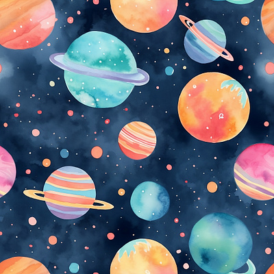 Astro astro bold colours design kids kids pattern seamless pattern space surface pattern design watercolour