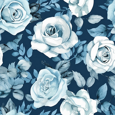 Blousey Rose, Blue design floral illustration seamless pattern soft colours surface pattern design watercolour
