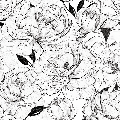 Hand Drawn Peonies floral illustration pencil seamless pattern sketch surface pattern design