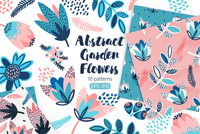 Abstract garden flowers set. Cute seamless patterns abstract collection design fabric flowers graphic design illustration pattern surface vector wallpaper