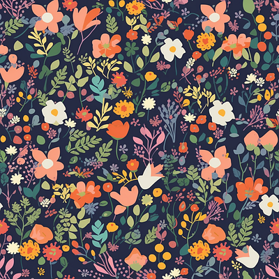 Summer Meadow bold colours design floral seamless pattern surface pattern design