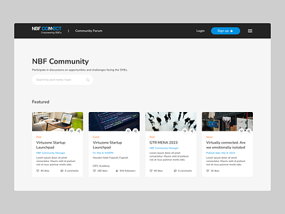 NBF Event Listing Website Design adobe xd card listing cards design event cards event site events website figma interaction design landing page listing site listing website mockup modern design ui ui design ux design website website design