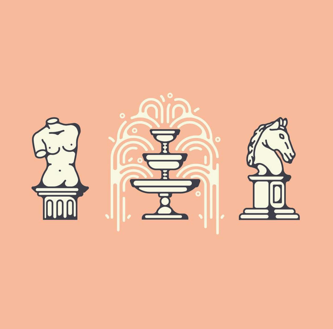 Stonework architecture design fountain icon illustration linework statue tattoo vector