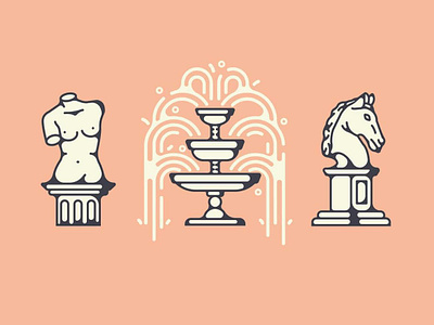 Stonework architecture design fountain icon illustration linework statue tattoo vector
