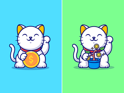 Cute Lucky Cat with Gold Money🐈🪙 accessories activity animals cat china coin crypto cute doll gold icon illustration logo lucky money paw pet tail toy tree