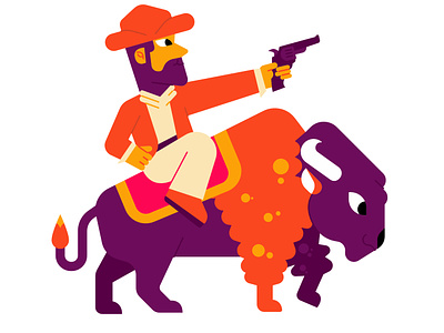 Cowboy america animal bison bull character character design cowboy design dessert drawing graphic design gun illustration illustrations orange revolver texas usa vector west