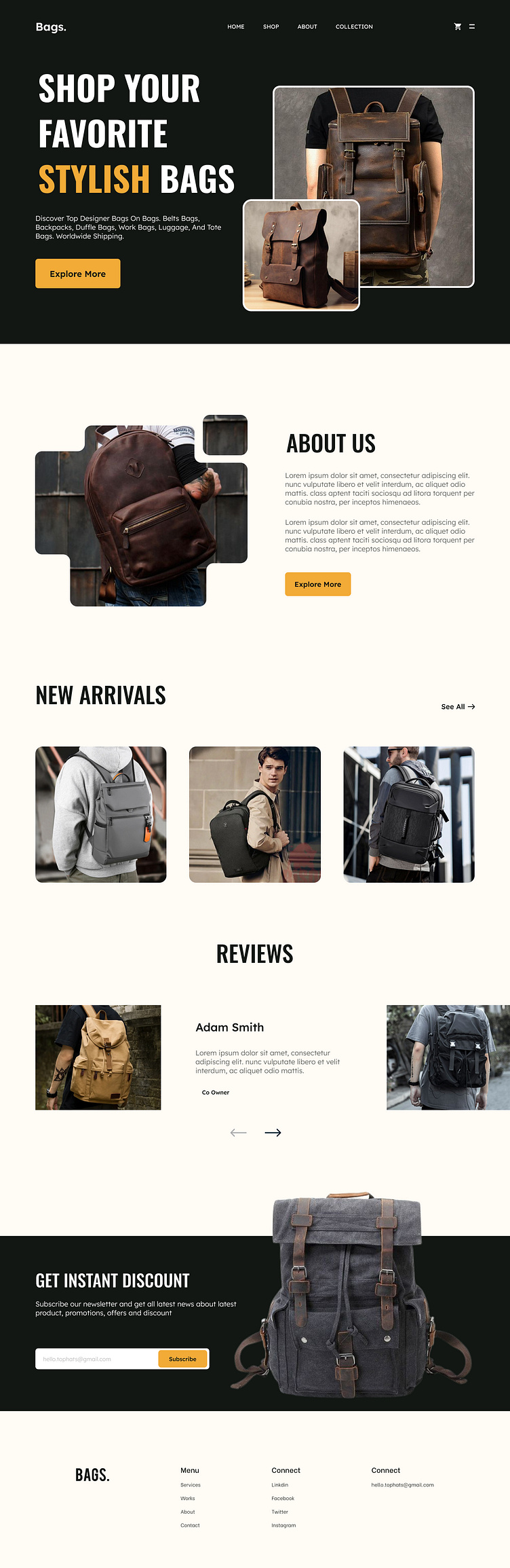 Bags e-commerce website design by Omor for Tophats on Dribbble