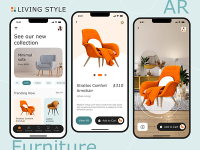 Revolutionizing Furniture Shopping with AR apps ar branding collections design figma furniture illustration ios iphone logo product design ui ux vr website