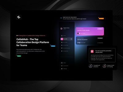 Collaboration Design Platform - Landing Page clean daily ui darkmode darktheme design collaboration design platform figma landing page product design teamwork ui ux ui component web design