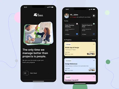Liva Project Management App | Dark Mode app branding dark mode design figma ios live ui ux