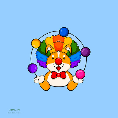 "Playful Clown" ball bowtie clown colourful colourfulball cutedog dogclown doge dogecoin doggetclown doglogo funnydog gangdog logo mascot mascotlogo playball playfuldog redbowtie shiba