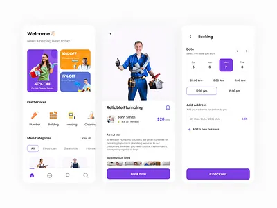 Home Service Mobile App UI/UX Design – Booking & Service 👷‍♂️🛠 3d animation app branding constructions dashboard design graphic design illustration logo mobile app motion graphics service ui ux