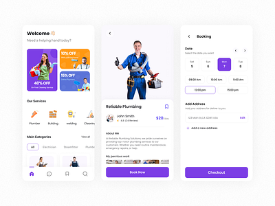 Home Service Mobile App 👷‍♂️🛠 3d animation app branding constructions dashboard design graphic design illustration logo mobile app motion graphics service ui ux