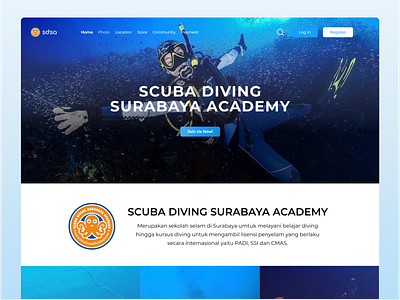 Scuba Diving Surabaya Academy Web Site Design: Home Page UI app diving diving app homepage website