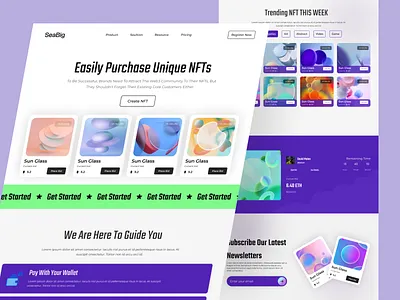 Nft Marketplace landing page blockchain coin crypto landing page nft startup token ui ux web3 website
