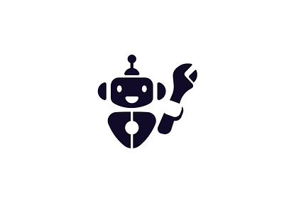 Robot repairman, version 2 brand branding character design elegant funny illustration logo logo design logotype mark mascot minimalism minimalistic modern repair repairment robot sign wrench