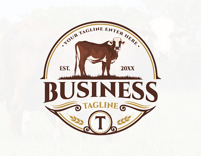 Farm Emblem Logo animal branding bull cattle cow design farm fresh illustration logo nature organic vector wheat