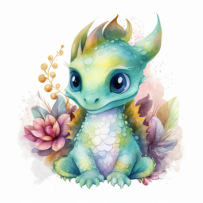 A baby dragon blowing bubbles watercolor dragons watercolor