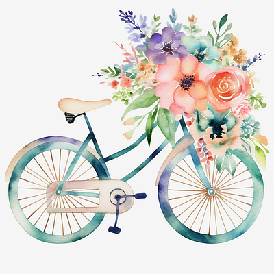 Bicycle Clipart floral Spring Watercolor Clipart design creart