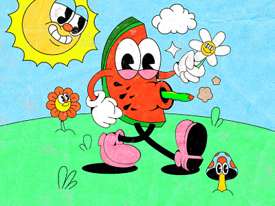 watermelon 1930 1930s cartoon cartoon character character cuphead happy illustration old cartoon old school rubber hose rubberhose sun vintage watermelon weed