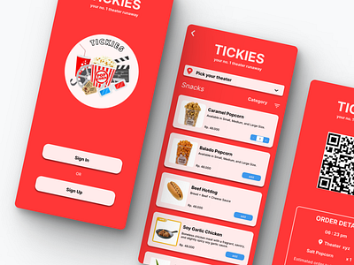 Tickies, A Movie Theater App foods app mobile app theater app ticket order app