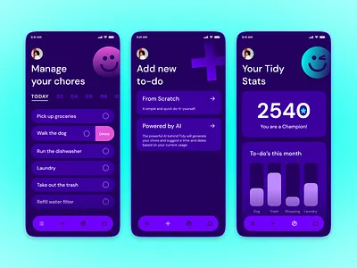 Tidy.ai — Chores management app app management mobile app productivity to do to do app to dos app ui user experience