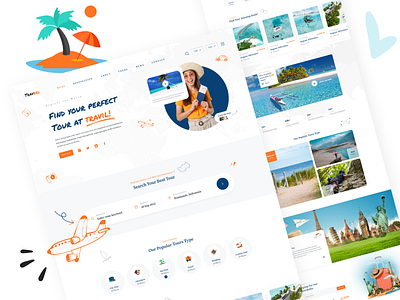 Traveel - Tour & Travels Agency Web Design 3d agency animation branding business company creative cruises design graphic design hotel illustration logo motion graphics responsive tour ui ux vector