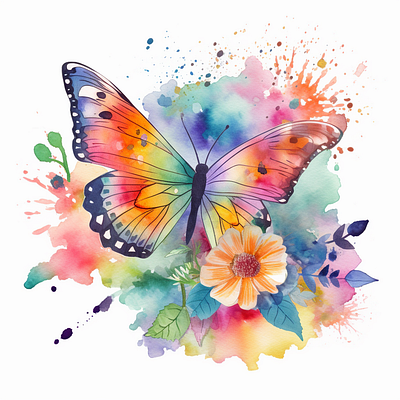 Butterfly and Flowers Colorfull clip art watercolor species