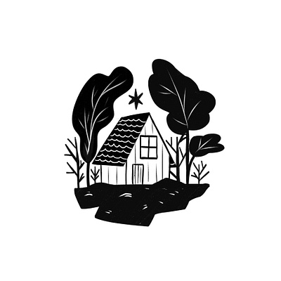 House in the woods blackwork cozy design digital art flat illustrations graphic design illustration trees