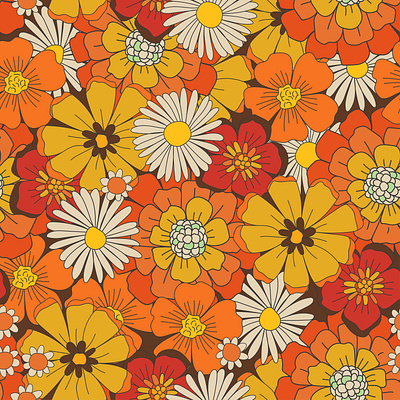 Retro 70s Flowers Patterns branding design graphic design illustration vector
