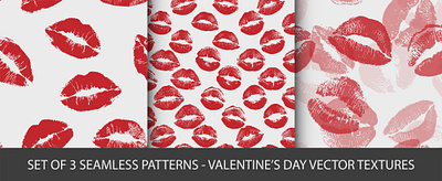 Set of Seamless Lipstick Kiss Patterns branding design graphic design illustration logo typography vector