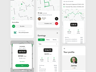 Ride-hailing platform app app application clear green map ride taxi ui ux